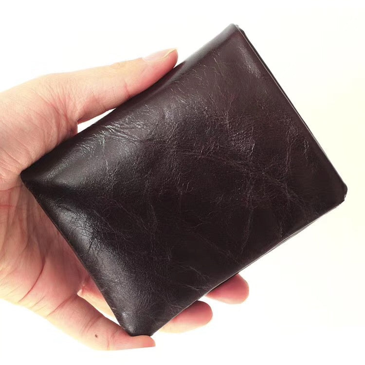 Li Ji | Original leather handmade | Oil wax leather short two-color wallet No. P0059