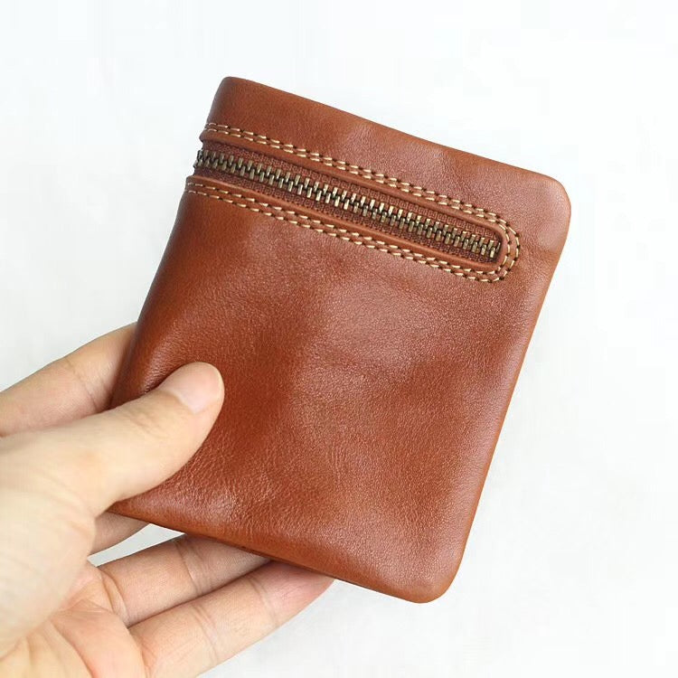 Li Ji | Original genuine leather handmade | Zipper short wallet No. 5001