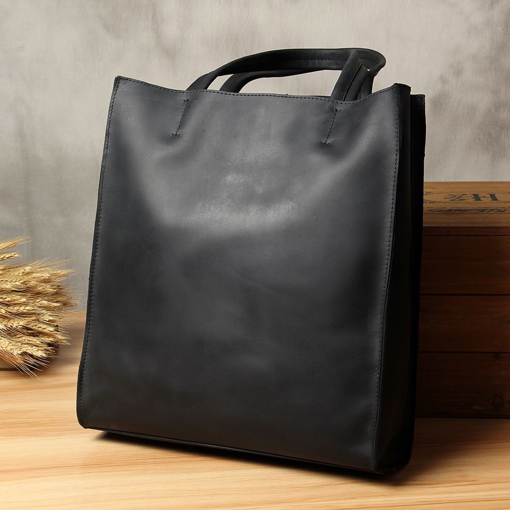 Li Ji | Original handmade leather | Unisex, Crazy Horse Leather Vertical Portable Shopping Bag No. 669