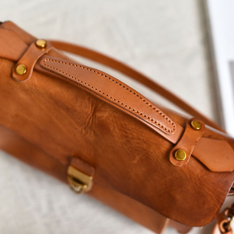 LEEEKEE | Original handmade leather | Vintage first layer vegetable tanned cowhide messenger bag Cambridge bag 350S