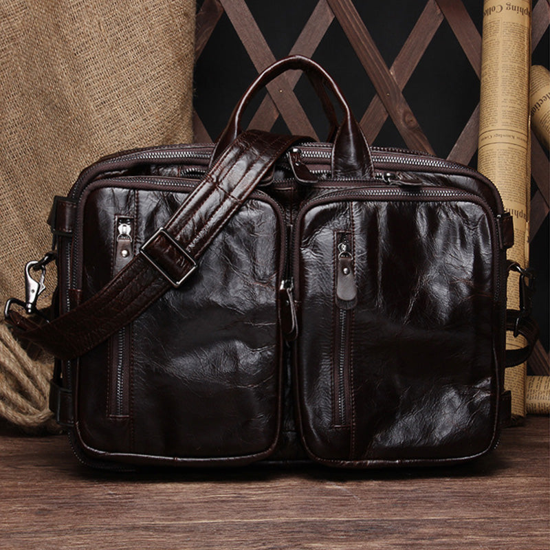 Li Ji | Original handmade | Briefcase first-layer cowhide bag with three uses No. 6332