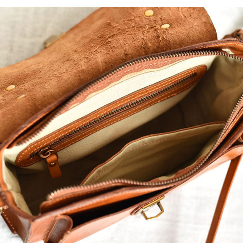 LEEEKEE | Original handmade leather | Vintage first layer vegetable tanned cowhide messenger bag Cambridge bag 350S