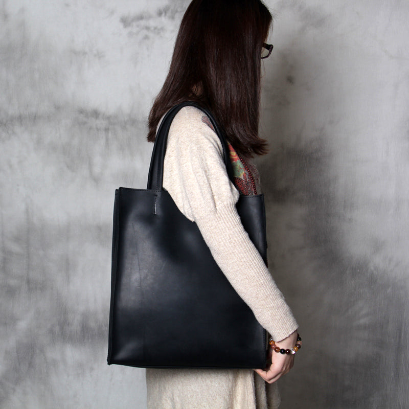 Li Ji | Original handmade leather | Unisex, Crazy Horse Leather Vertical Portable Shopping Bag No. 669