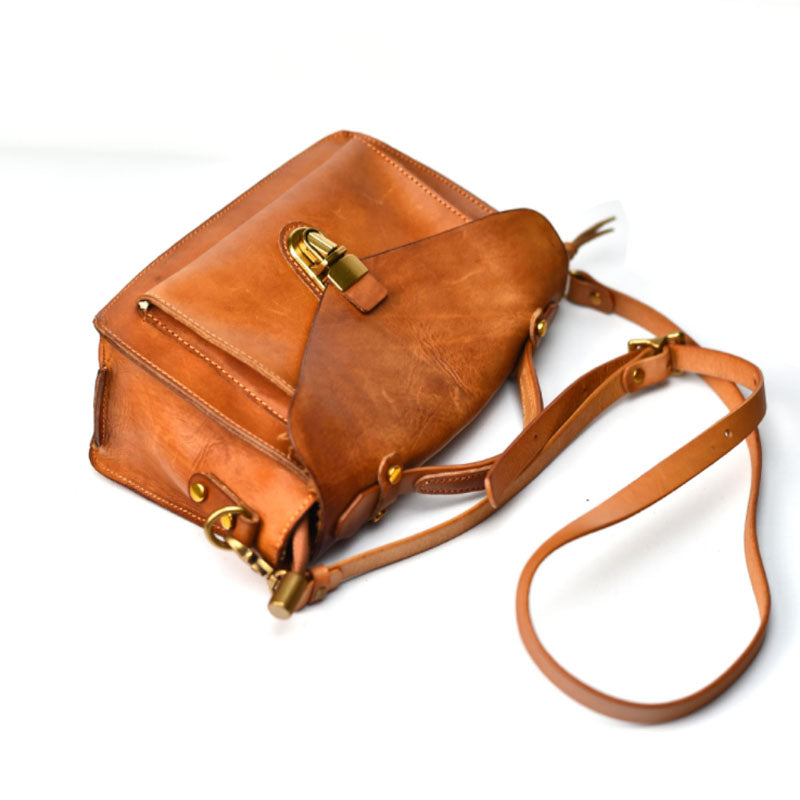 LEEEKEE | Original handmade leather | Vintage first layer vegetable tanned cowhide messenger bag Cambridge bag 350S