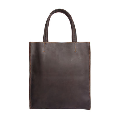 Li Ji | Original handmade leather | Unisex, Crazy Horse Leather Vertical Portable Shopping Bag No. 669