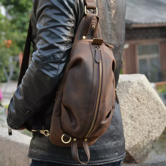 Li Ji | Original genuine leather | Dumpling shell-shaped zipper cowhide satchel No. 0888 