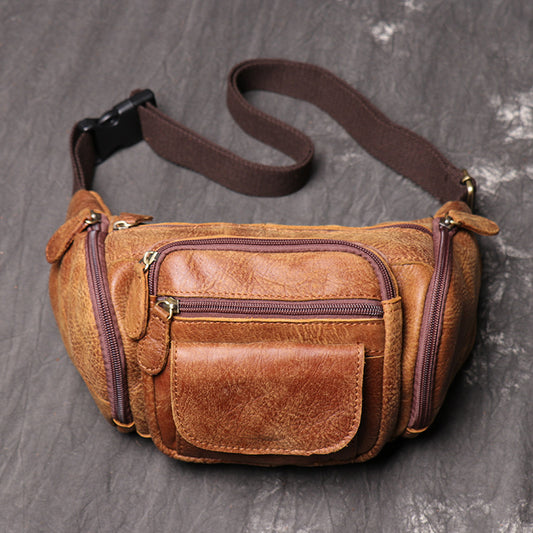 Li Ji | Original genuine leather handmade | Nubuck leather waist bag/chest bag No. 184