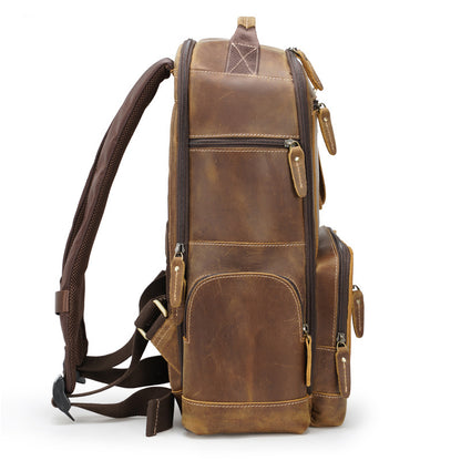 Liji Backpack Genuine Leather Backpack Outdoor Travel First Layer Cowhide No. 3714