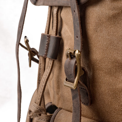 Li Ji | Original handmade leather | Canvas stitching backpack outdoor backpack No. 5105