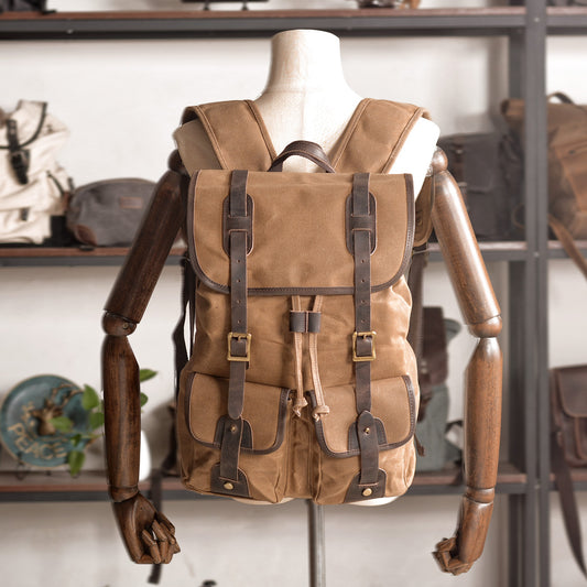 Li Ji | Original handmade leather | Canvas stitching backpack outdoor backpack No. 5105