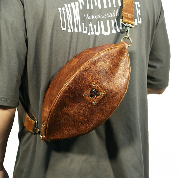 Li Ji | Original handmade leather | Genuine rugby-shaped retro shoulder bag No. 513 