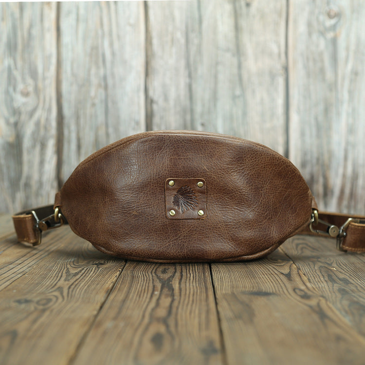 Li Ji | Original handmade leather | Genuine rugby-shaped retro shoulder bag No. 513 