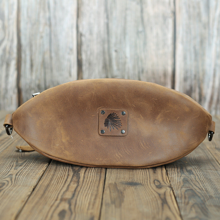 Li Ji | Original handmade leather | Genuine rugby-shaped retro shoulder bag No. 513 