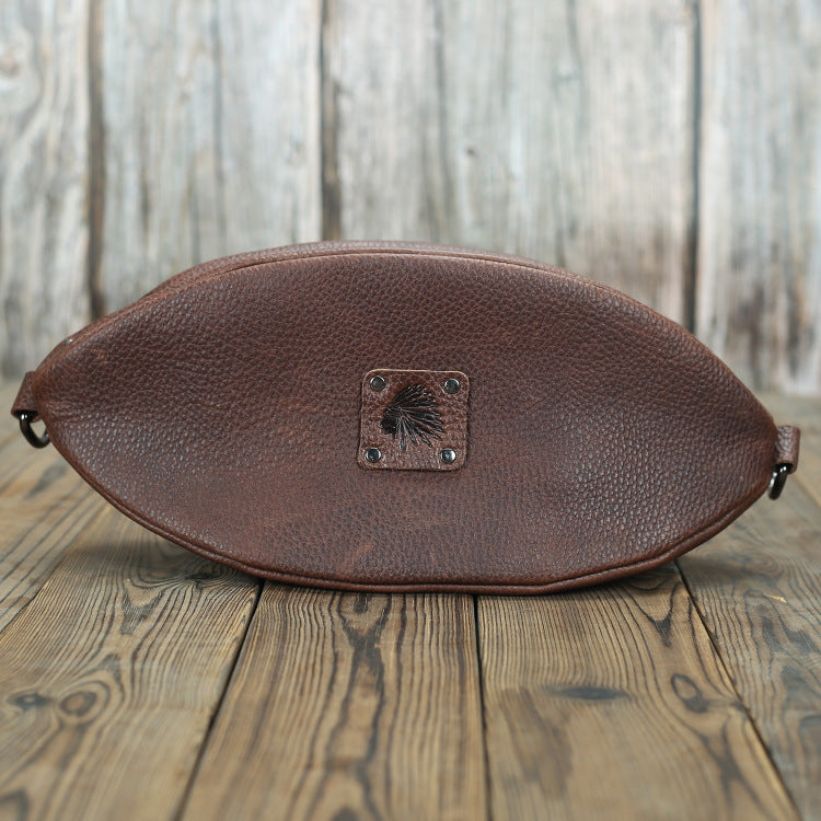 Li Ji | Original handmade leather | Genuine rugby-shaped retro shoulder bag No. 513 