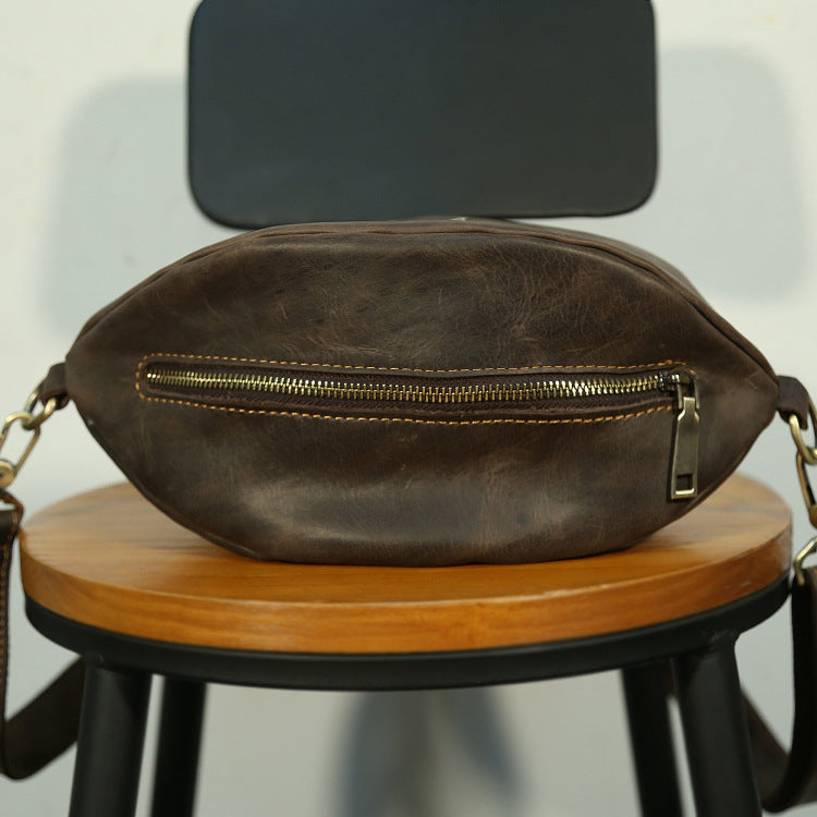 Li Ji | Original handmade leather | Genuine rugby-shaped retro shoulder bag No. 513 