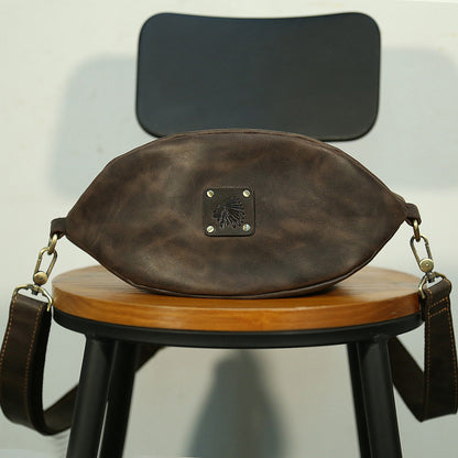 Li Ji | Original handmade leather | Genuine rugby-shaped retro shoulder bag No. 513 