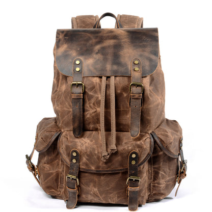 Li Ji | Original leather handmade | Vintage waxed canvas drawstring backpack No. 6105