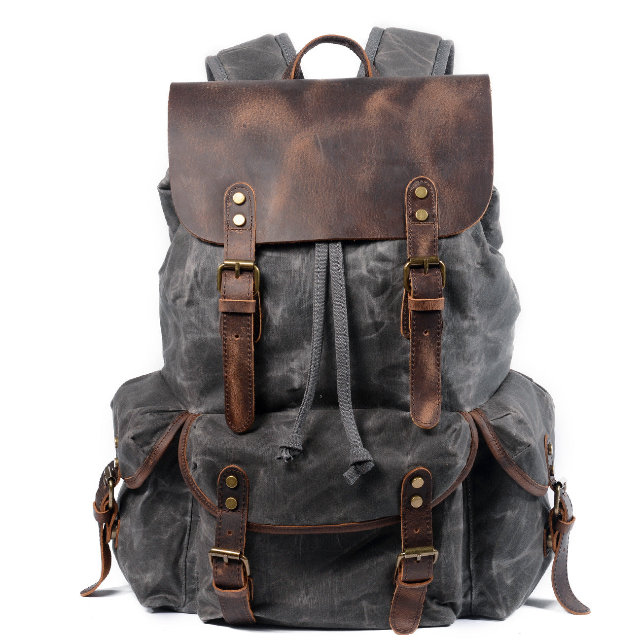 Li Ji | Original leather handmade | Vintage waxed canvas drawstring backpack No. 6105