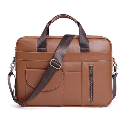 Li Ji | Original handmade genuine leather | 15.6-inch crossbody briefcase laptop-typing briefcase No. 6504 