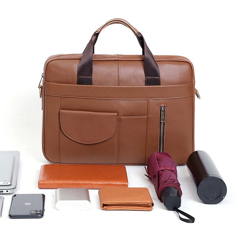 Li Ji | Original handmade genuine leather | 15.6-inch crossbody briefcase laptop-typing briefcase No. 6504 