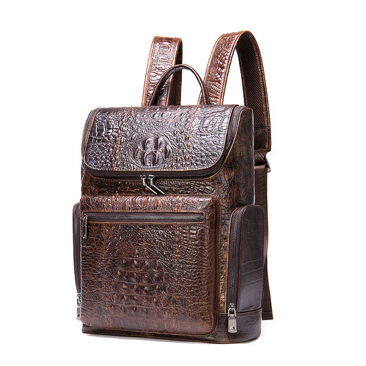 Li Ji | Original handmade leather | Crocodile pattern cowhide travel backpack No. 7331