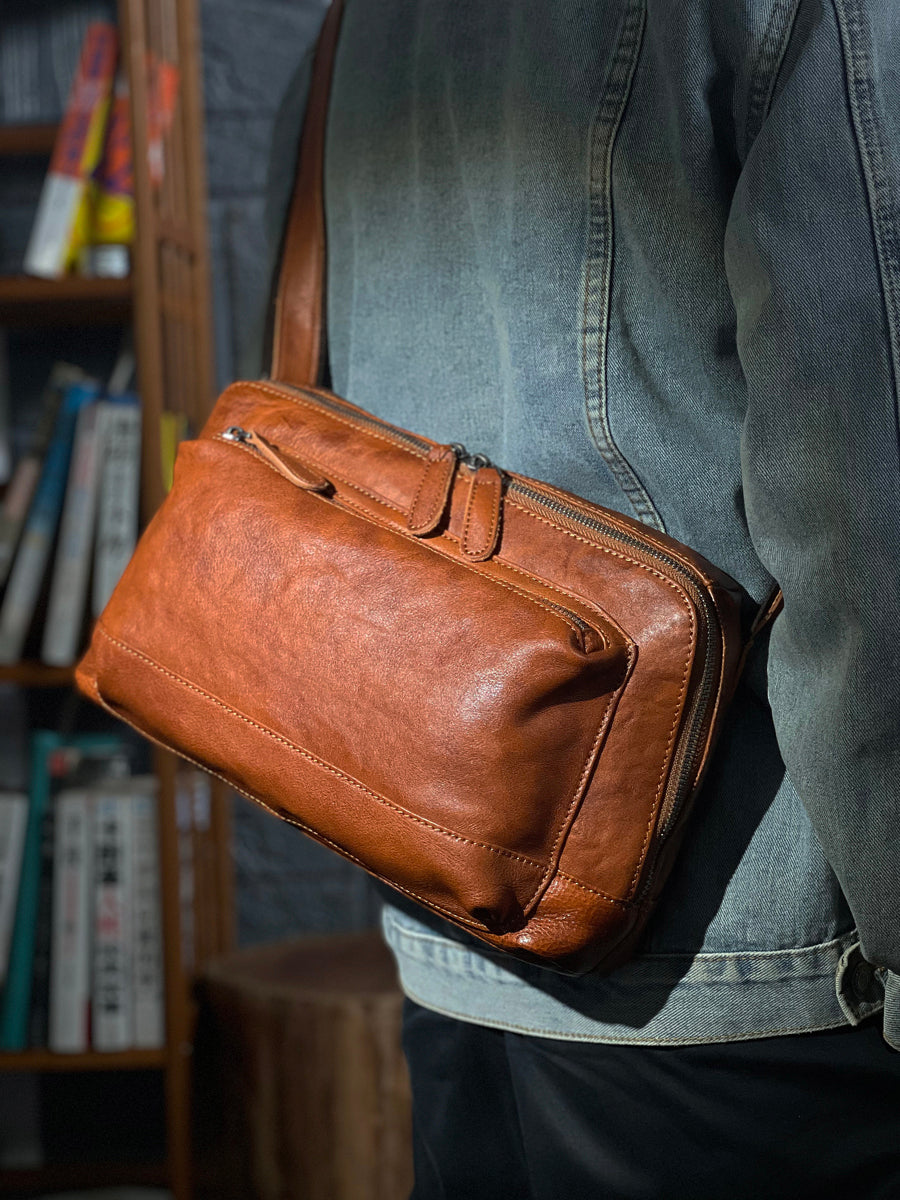 Li Ji | Original handmade leather | First-layer cowhide satchel &amp; messenger bag No. 8204