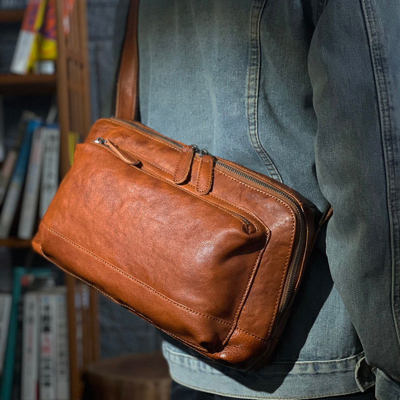 Li Ji | Original handmade leather | First-layer cowhide satchel &amp; messenger bag No. 8204