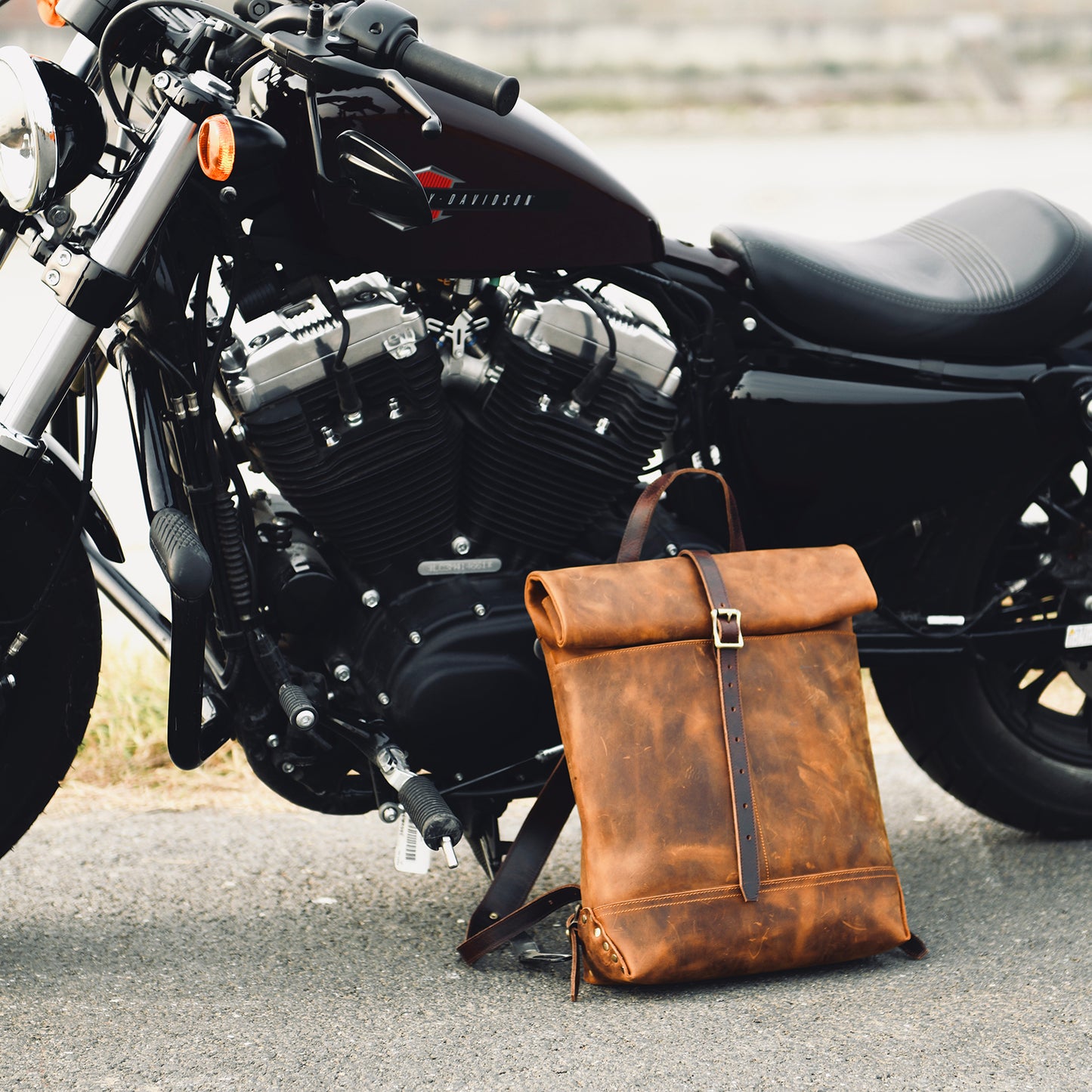 Li Ji | Original handmade leather | American retro roll-top bag Crazy Horse Leather Motorcycle Heavy Industry No. 8633 (full leather inside and outside)