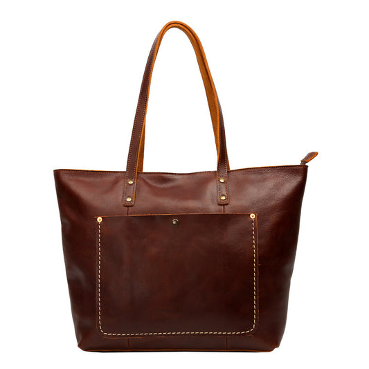 Li Ji | Original handmade leather | Frosted zipper open pocket vintage tote bag No. 8711 