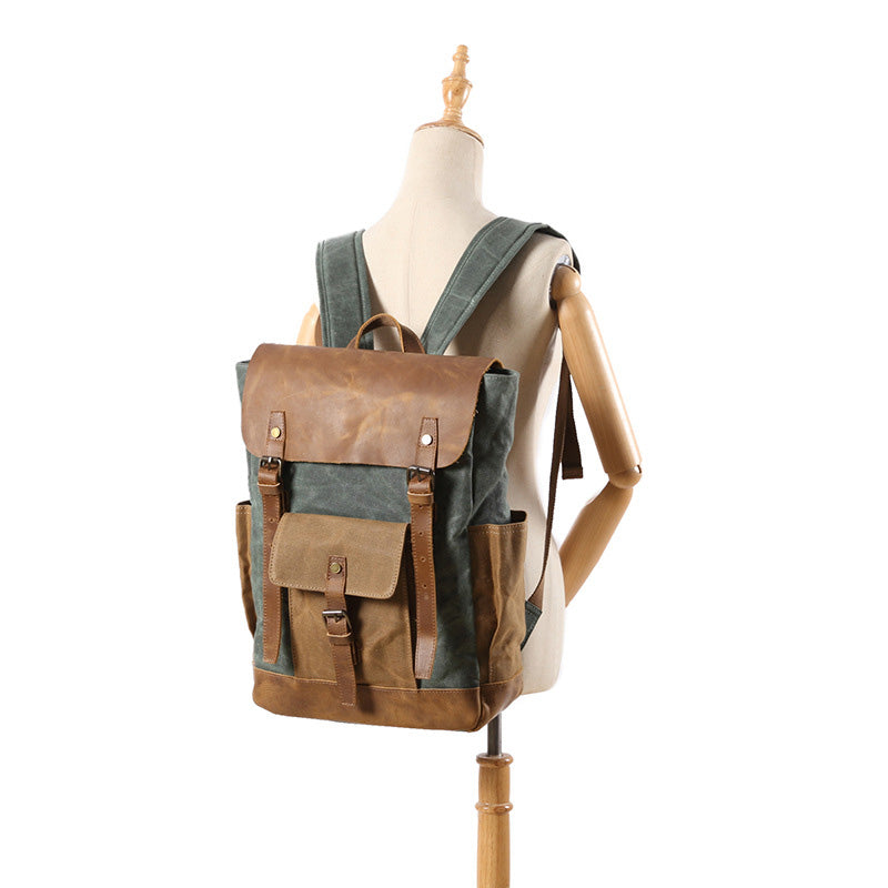 Li Ji | Original leather handmade | Retro outdoor backpack canvas bag No. 8838