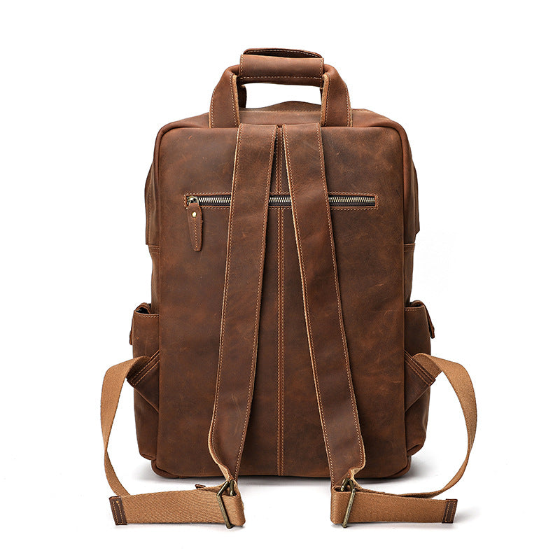 Li Ji | Original handmade leather | European and American retro multi-pocket business backpack No. A9065