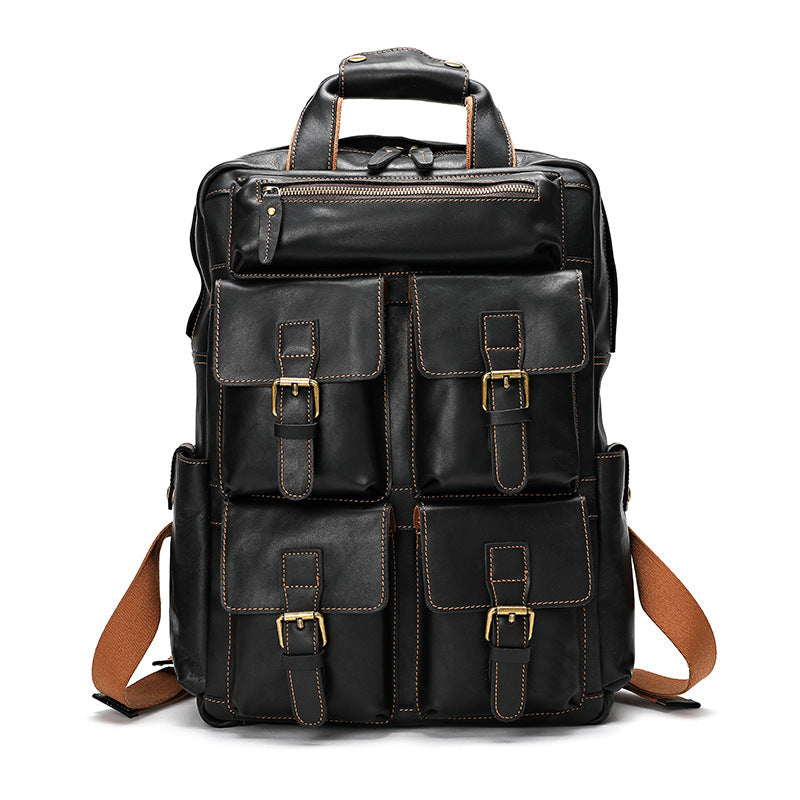 Li Ji | Original handmade leather | European and American retro multi-pocket business backpack No. A9065