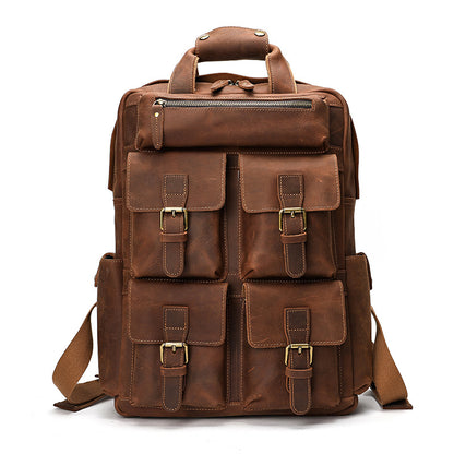 Li Ji | Original handmade leather | European and American retro multi-pocket business backpack No. A9065