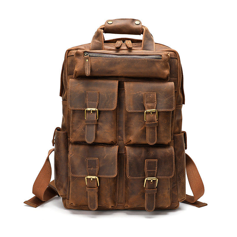 Li Ji | Original handmade leather | European and American retro multi-pocket business backpack No. A9065