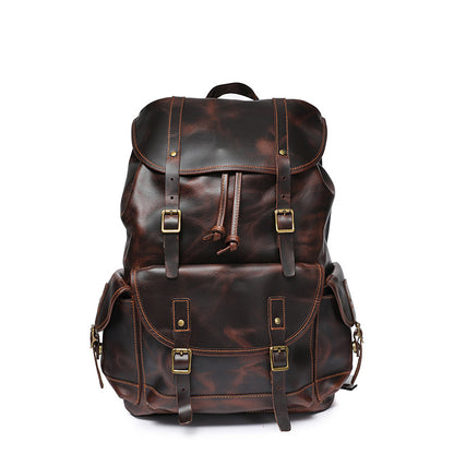 Li Ji | Original leather handmade | European and American modern style retro first-layer cowhide backpack No. A9134