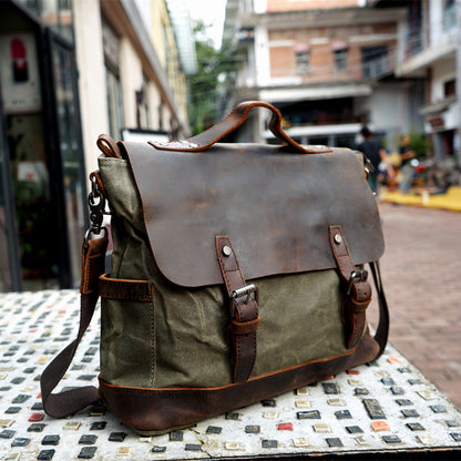 Li Ji | Original handmade leather | Canvas spliced ​​with crazy horse leather - Messenger bag SG684D