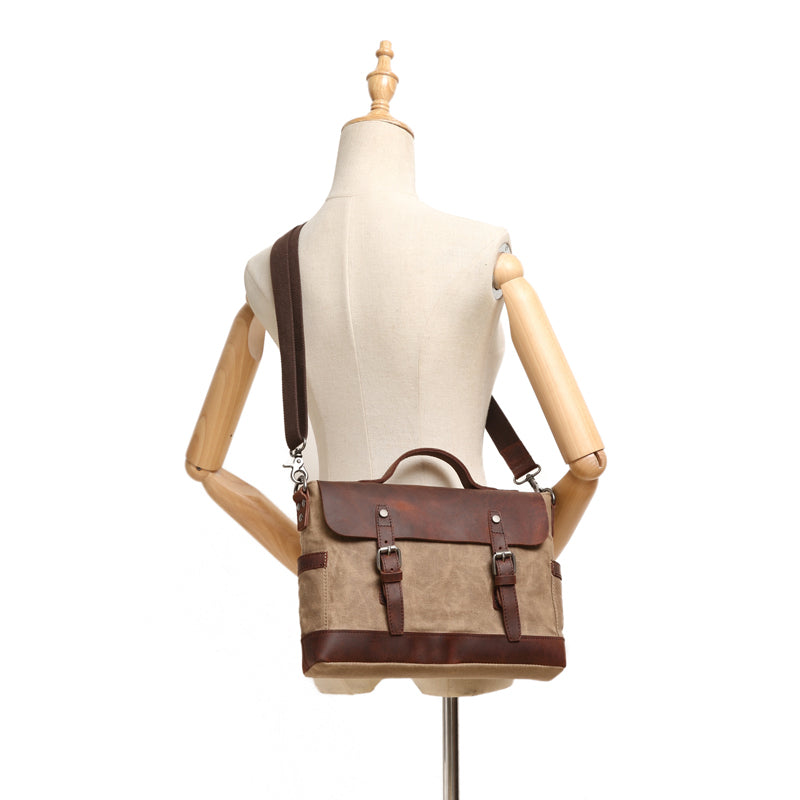 Li Ji | Original handmade leather | Canvas spliced ​​with crazy horse leather - Messenger bag SG684D