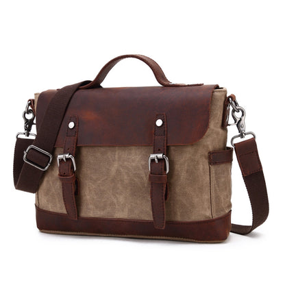 Li Ji | Original handmade leather | Canvas spliced ​​with crazy horse leather - Messenger bag SG684D