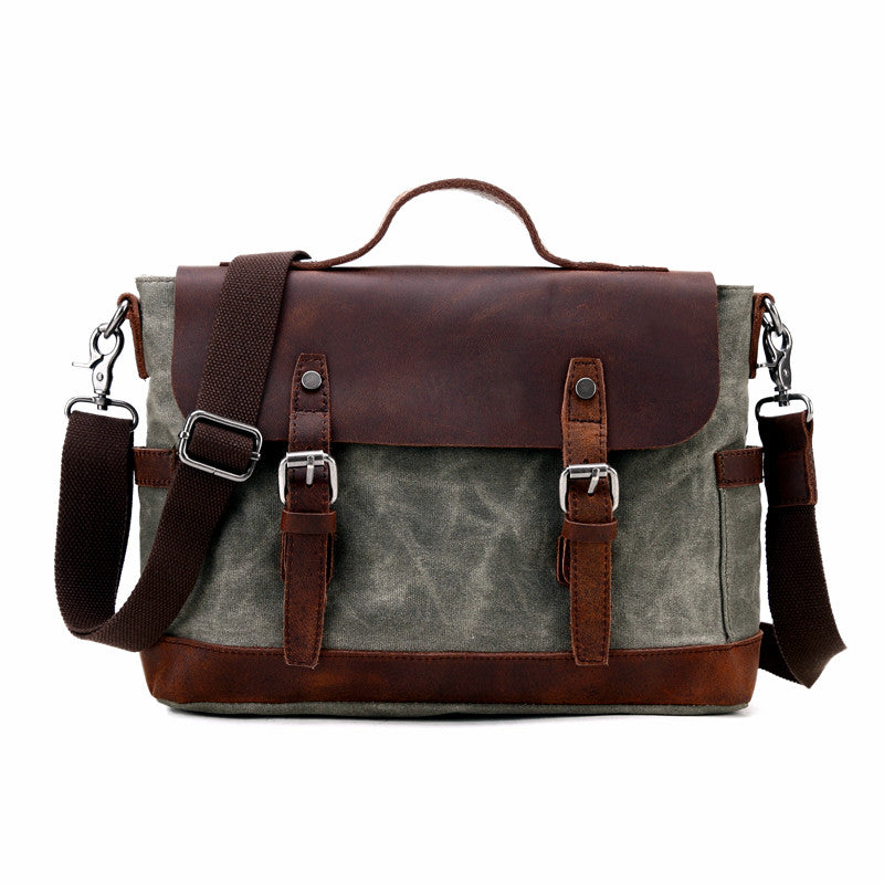 Li Ji | Original handmade leather | Canvas spliced ​​with crazy horse leather - Messenger bag SG684D