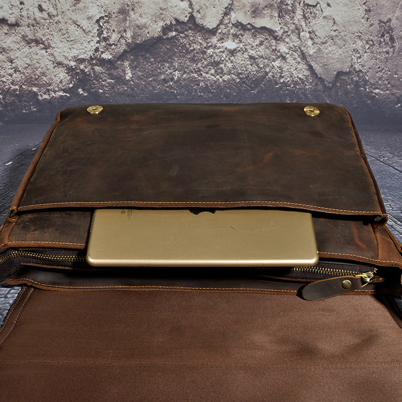 Lee Kee Genuine Leather | Skilled Craftsman Mad Cow Leather Simple Large Messenger Bag No. 2088