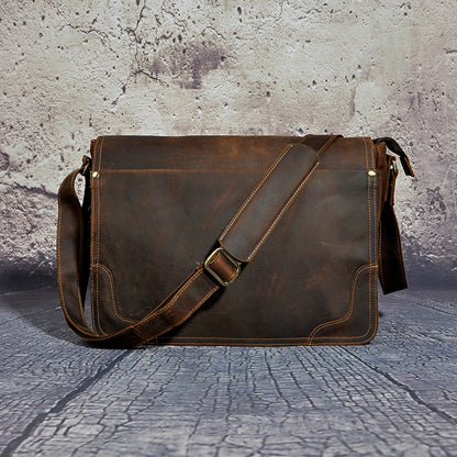 Lee Kee Genuine Leather | Skilled Craftsman Mad Cow Leather Simple Large Messenger Bag No. 2088