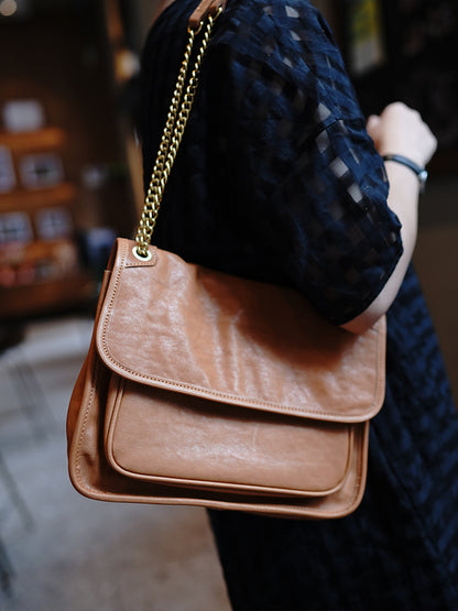 Li Ji | Original handmade genuine leather | Tanned leather chain postman small square bag M6207