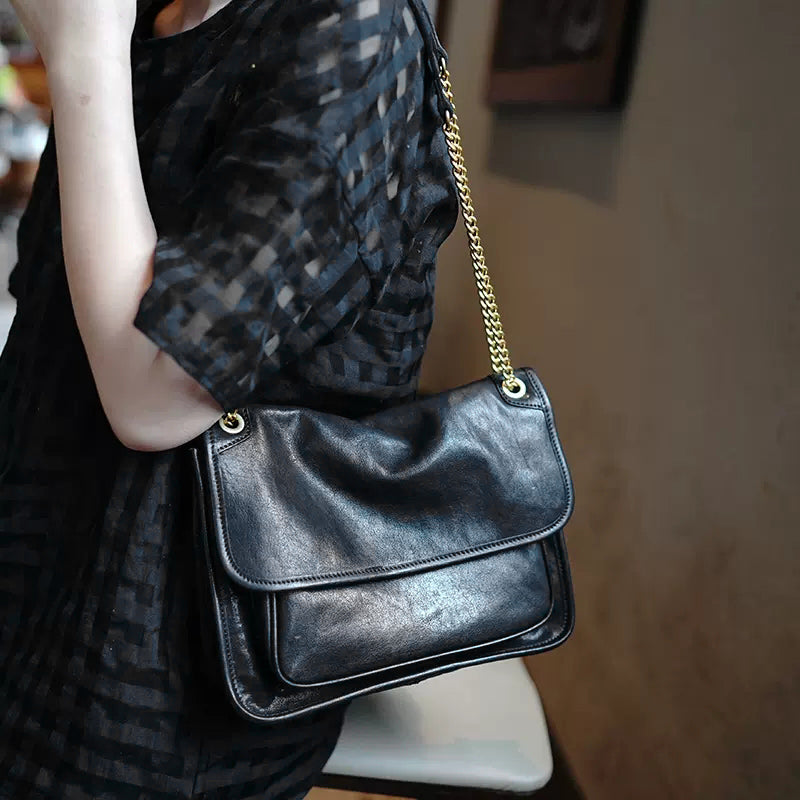 Li Ji | Original handmade genuine leather | Tanned leather chain postman small square bag M6207