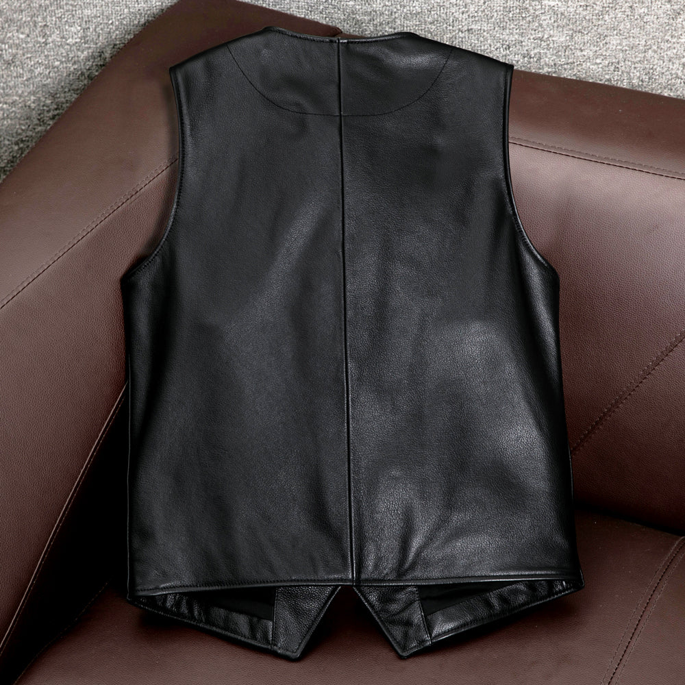 Li Ji | Original | First-layer pure cowhide genuine leather vest short V-neck vest leather waistcoat No. 1923