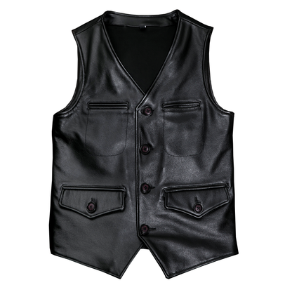 Li Ji | Original | First-layer pure cowhide genuine leather vest short V-neck vest leather waistcoat No. 1923