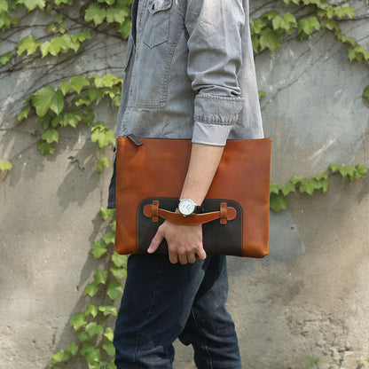 Li Ji | Original handmade genuine leather | First-layer cow leather contrasting color document bag 226086 