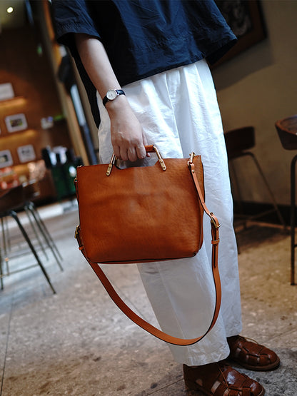 Li Ji | Original handmade | Tanned cow leather heavy industrial style magnetic buckle tote bag No. M2708