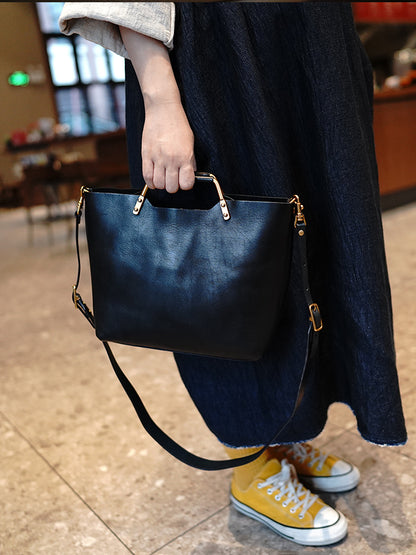 Li Ji | Original handmade | Tanned cow leather heavy industrial style magnetic buckle tote bag No. M2708