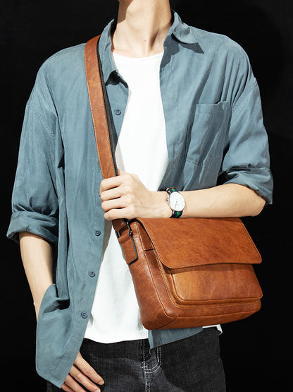 Li Ji | Original handmade leather | Rubbed vegetable tanned leather vintage full leather messenger bag No. M6103 