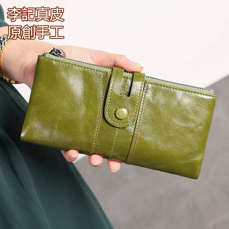 Li Ji |. หนังทำด้วยมือดั้งเดิม |. กระเป๋าสตางค์หนังยาว RFID PURSE หมายเลข 2072 